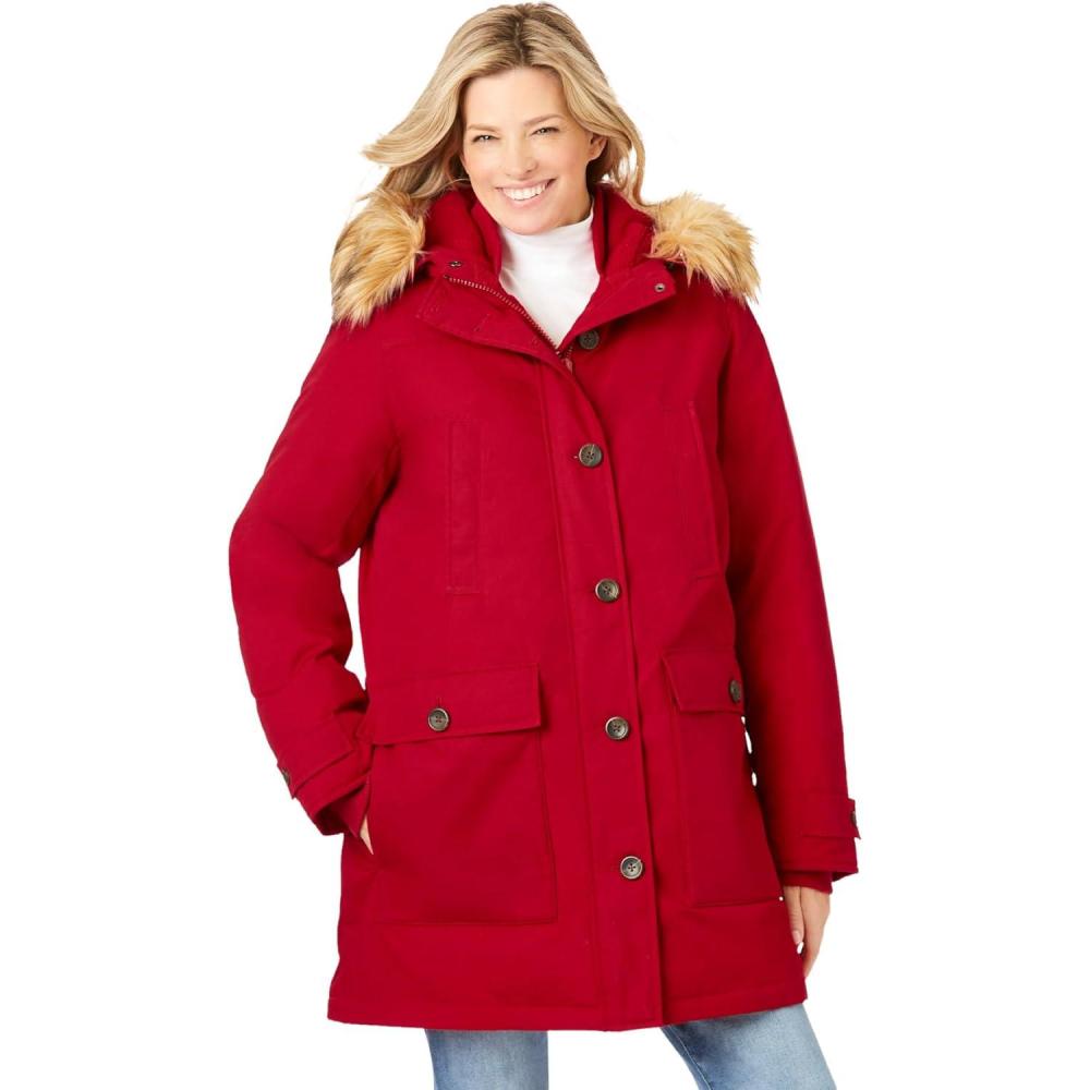 imageWoman Within Plus Size Arctic Parka Jacket amp Hood 34 Long Down Blend Winter CoatClassic Red