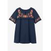 Woman Within Plus Size Embroidered Split-Neck Tunic(Banana Floral Embroidery)