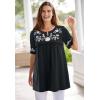 Woman Within Plus Size Embroidered Split-Neck Tunic(Banana Floral Embroidery)