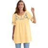 Woman Within Plus Size Embroidered Split-Neck Tunic(Banana Floral Embroidery)