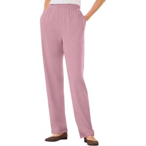 Woman Within Plus Size 7-Day Knit Straight Leg Pant Stretch Elastic Waist (Petite & Tall Available)(Dusty Pink)
