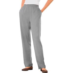 Woman Within Plus Size 7-Day Knit Straight Leg Pant Stretch Elastic Waist (Petite & Tall Available)(Medium Heather Grey)