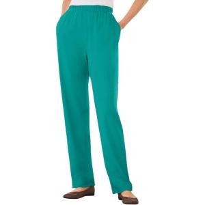 Woman Within Plus Size 7-Day Knit Straight Leg Pant Stretch Elastic Waist (Petite & Tall Available)(Waterfall)