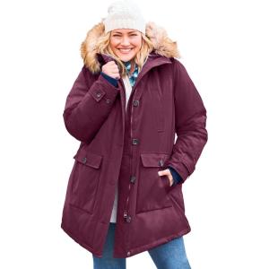 Woman Within Plus Size Arctic Parka Jacket & Hood 34″ Long Down Blend Winter Coat(Deep Claret)