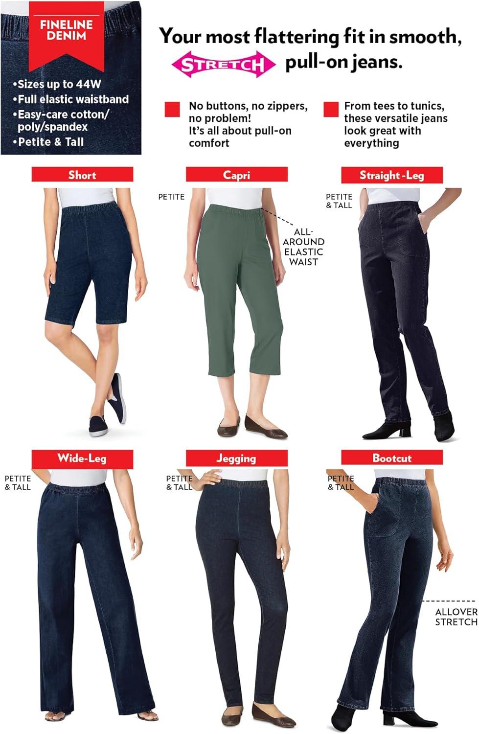 imageWoman Within Plus Size PullOn ElasticWaist Stretch Fineline Denim Jeans 30 W Light Stonewash