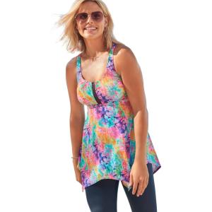 Swimsuits For All Swim 365 Women’s Plus Size Longer-Length Tankini Top(Vivid Tie Dye)