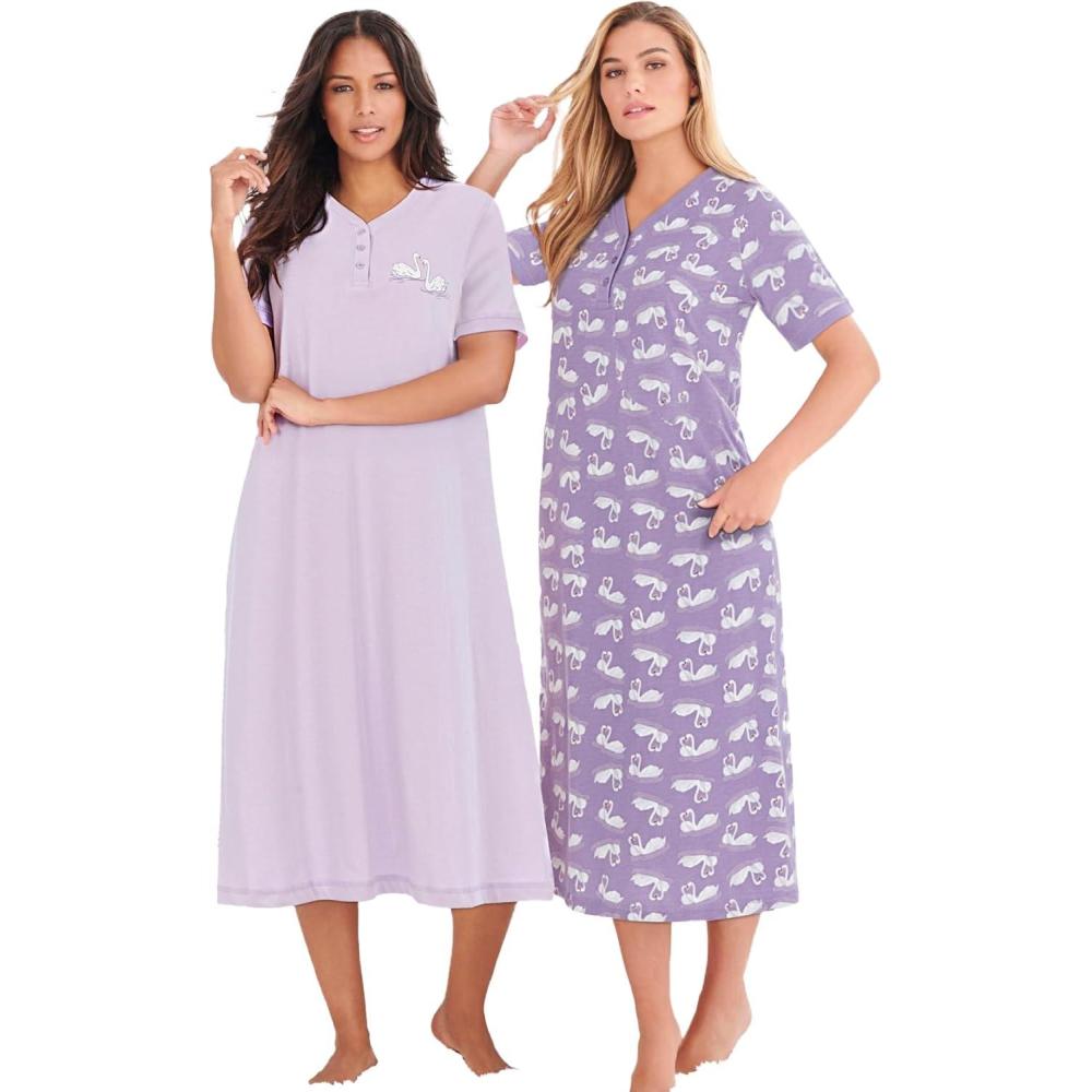 imageDreams amp Co Plus Size 2Pack Long Henley SleepshirtPale Lilac Swan