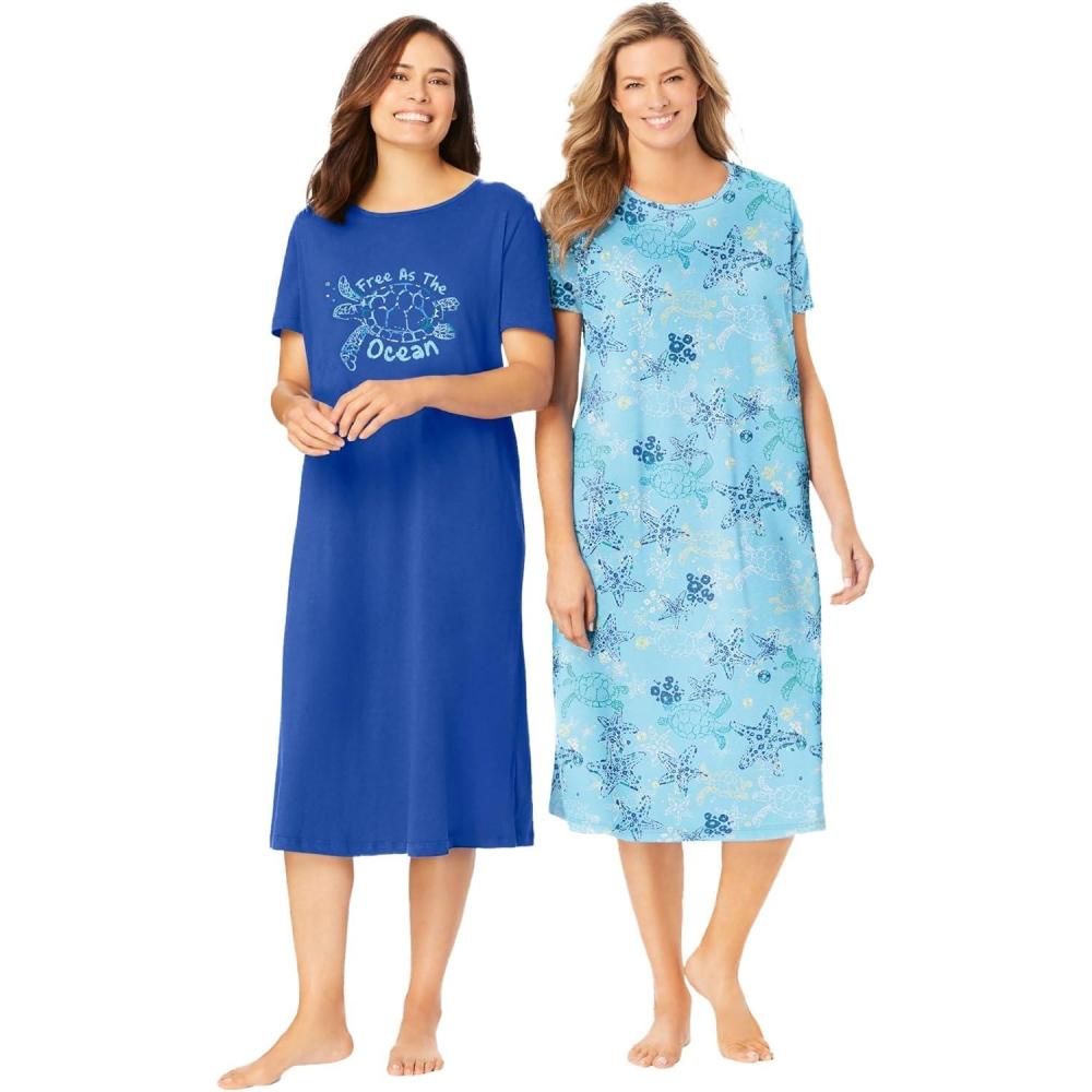 imageDreams amp Co Plus Size 2Pack Long SleepshirtsPretty Aqua Turtle