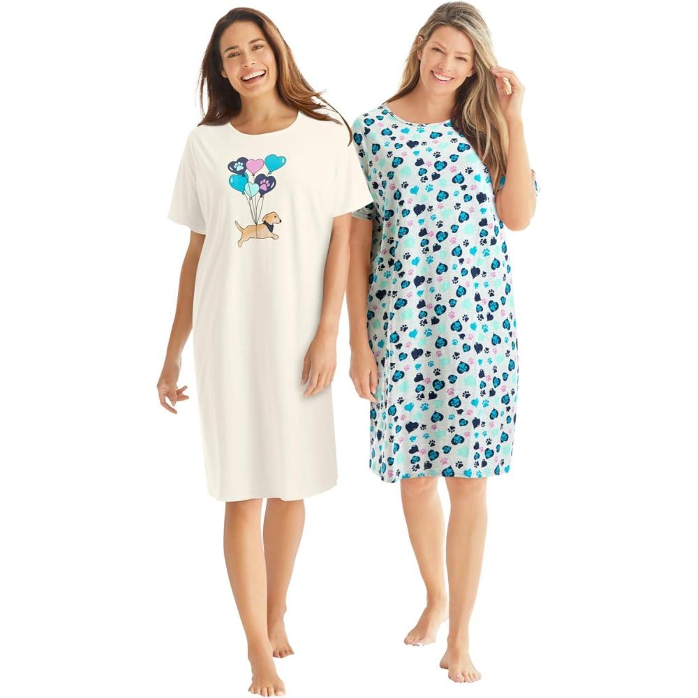 imageDreams amp Co Plus Size 2Pack ShortSleeve SleepshirtIvory Heart Paws