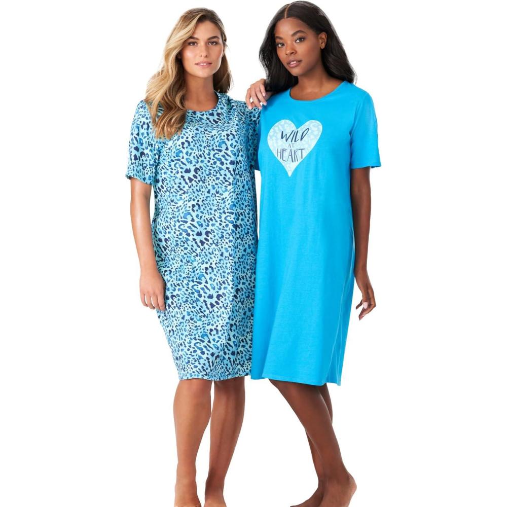 imageDreams amp Co Plus Size 2Pack ShortSleeve SleepshirtPool Blue Animal Hearts