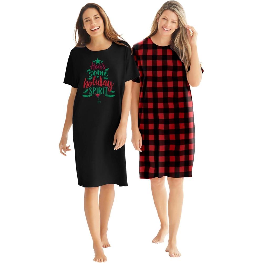 imageDreams amp Co Plus Size 2Pack ShortSleeve SleepshirtRed Buffalo Plaid