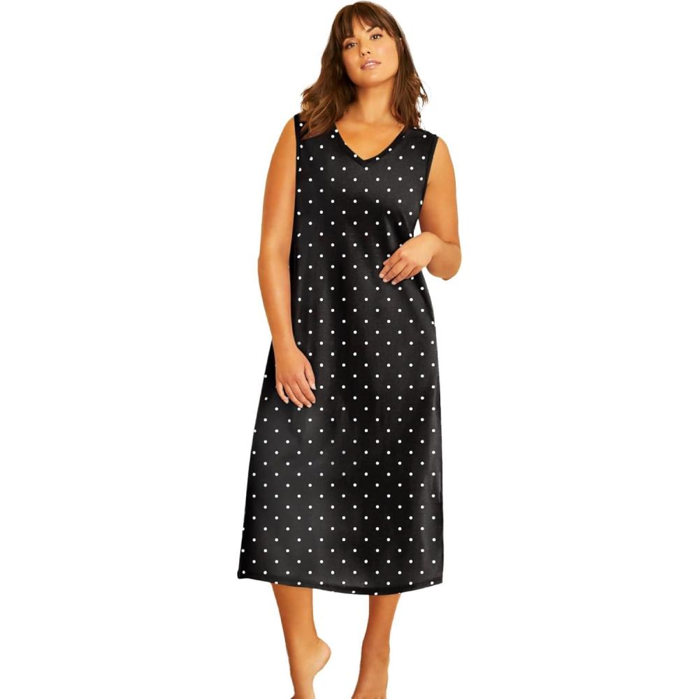 imageDreams amp Co Plus Size Long Sleeveless SleepshirtBlack Dot