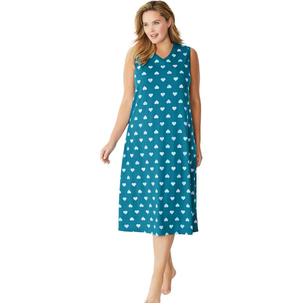 imageDreams amp Co Plus Size Long Sleeveless SleepshirtDeep Teal Hearts