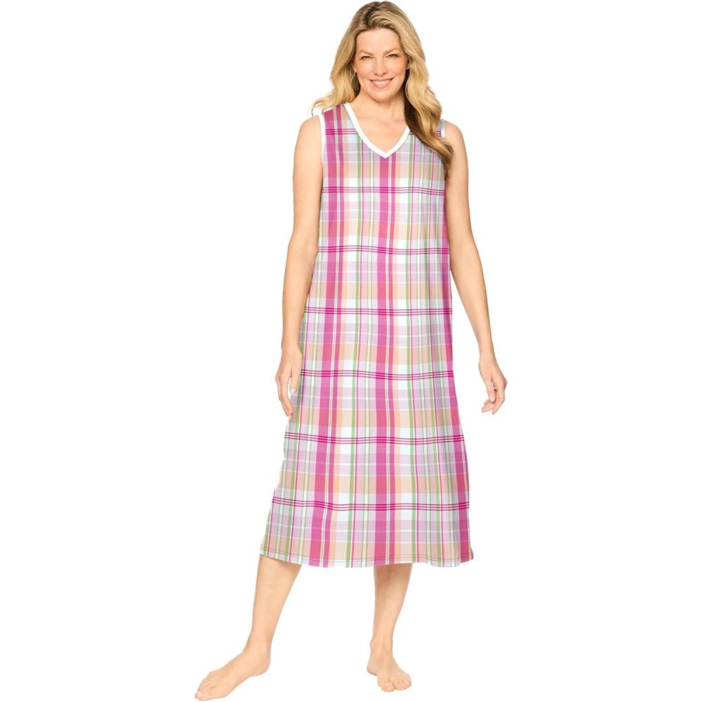 imageDreams amp Co Plus Size Long Sleeveless SleepshirtMulti Plaid