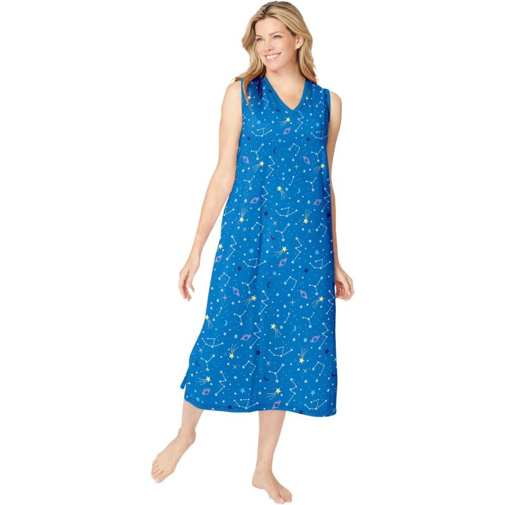 imageDreams amp Co Plus Size Long Sleeveless SleepshirtPool Blue Cosmic Dreams