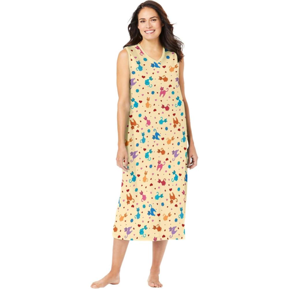 imageDreams amp Co Plus Size Long Sleeveless SleepshirtYellow Cats