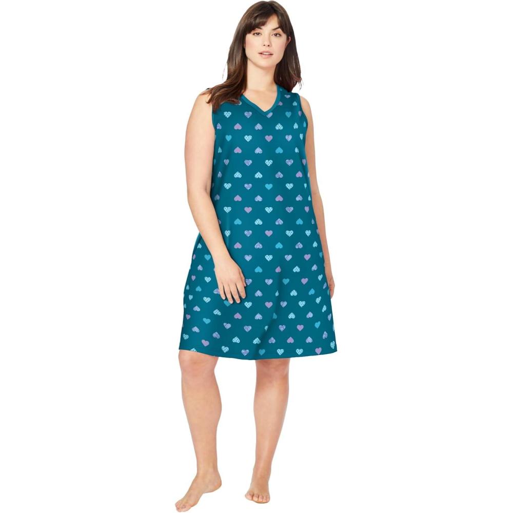 imageDreams amp Co Plus Size Short Sleeveless SleepshirtDeep Teal Hearts