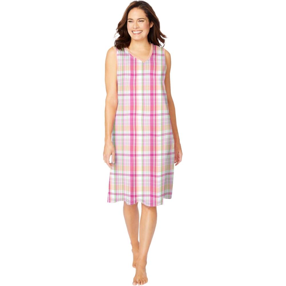 imageDreams amp Co Plus Size Short Sleeveless SleepshirtMulti Plaid