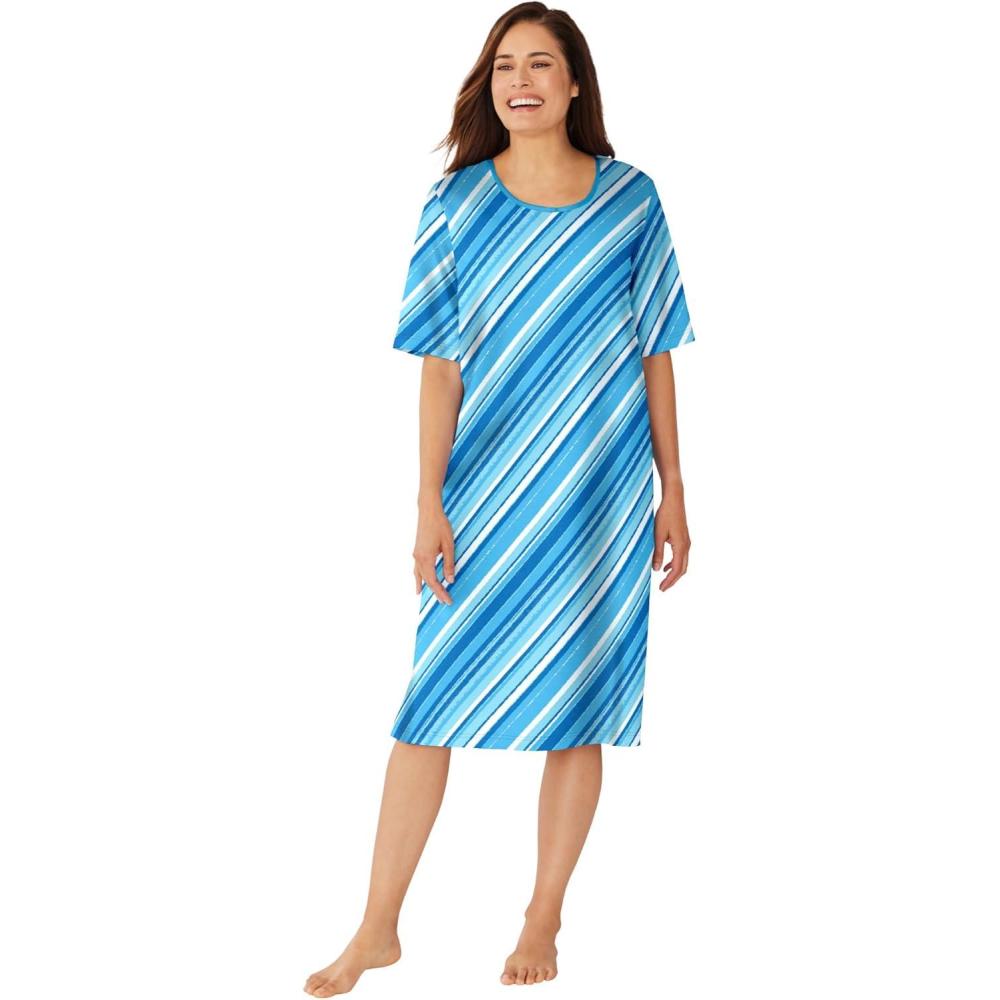 imageDreams amp Co Plus Size ShortSleeve SleepshirtParadise Blue Multi Stripe