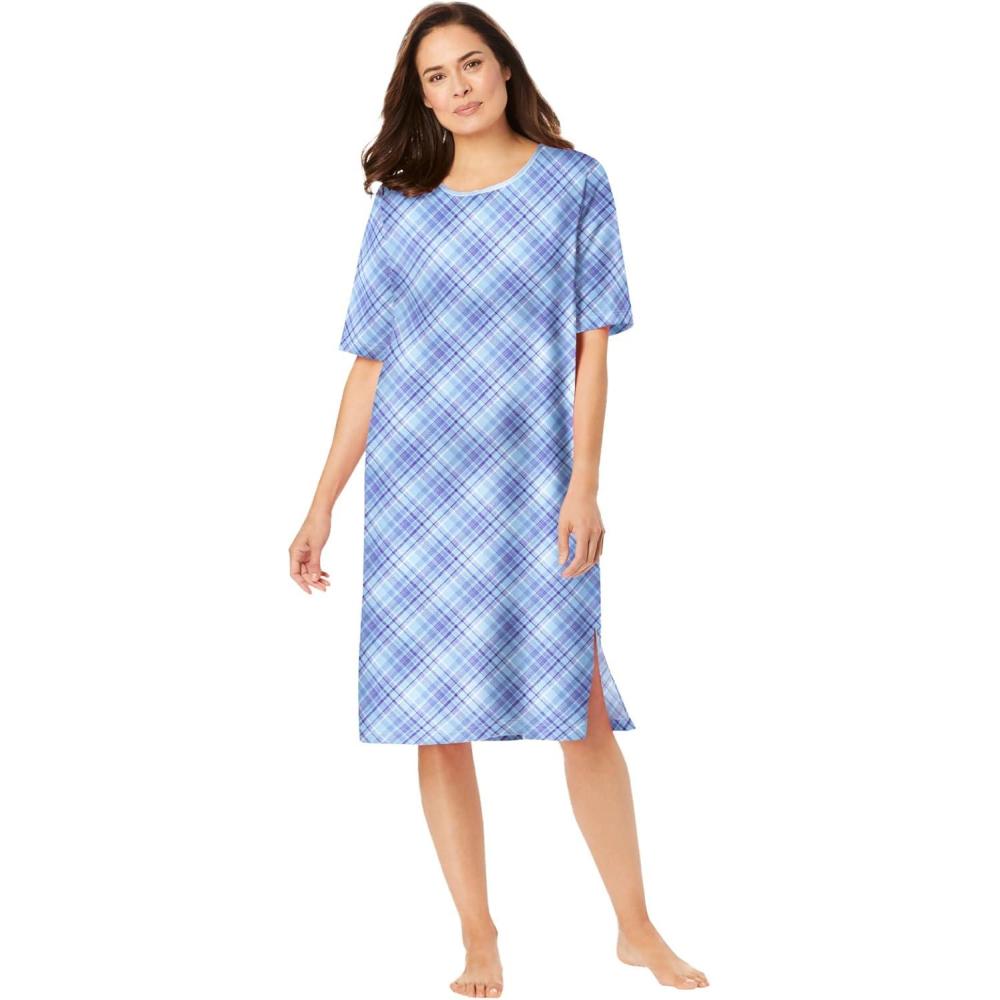 imageDreams amp Co Plus Size ShortSleeve SleepshirtSky Blue Bias Plaid