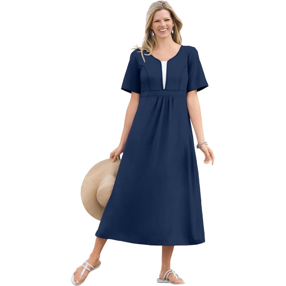 imageWoman Within Plus Size Layered Knit Empire DressNavy