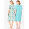 Dreams & Co. Plus Size 2-Pack Short-Sleeve Sleepshirt(Aqua Haze Tropical)
