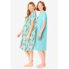 Dreams & Co. Plus Size 2-Pack Short-Sleeve Sleepshirt(Aqua Haze Tropical)