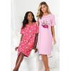 Dreams & Co. Plus Size 2-Pack Short-Sleeve Sleepshirt(Pretty Orchid Roses)