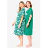 Dreams & Co. Plus Size 2-Pack Short-Sleeve Sleepshirt(Tropical Emerald Cat)