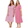 Dreams & Co. Plus Size 2-Pack Long Henley Sleepshirt(Dazzling Pink Rose Heart)