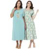 Dreams & Co. Plus Size 2-Pack Long Sleepshirts(Aqua Haze Tropical)