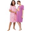 Dreams & Co. Plus Size 2-Pack Short-Sleeve Sleepshirt(Pretty Orchid Roses)