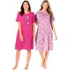 Dreams & Co. Plus Size 2-Pack Short-Sleeve Sleepshirt(Raspberry Sorbet Flamingos)