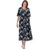 Woman Within Plus Size Short-Sleeve Button-Front Pocket Dress (Petite Available) – 4X, Black Graphic Bloom