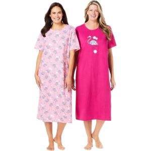 Dreams & Co. Plus Size 2-Pack Long Sleepshirts(Raspberry Sorbet Flamingos)