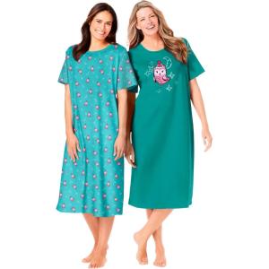 Dreams & Co. Plus Size 2-Pack Long Sleepshirts(Waterfall Owl)