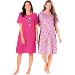 Dreams & Co. Plus Size 2-Pack Short-Sleeve Sleepshirt(Raspberry Sorbet Flamingos)