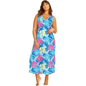 Dreams & Co. Plus Size Long Sleeveless Sleepshirt(Pool Blue Tropical)