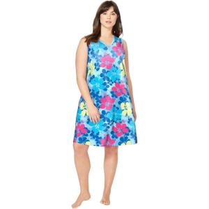 Dreams & Co. Plus Size Short Sleeveless Sleepshirt(Pool Blue Tropical)