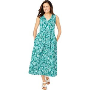 Woman Within Plus Size Sleeveless Button Front Dress(Waterfall Stencil Flower)