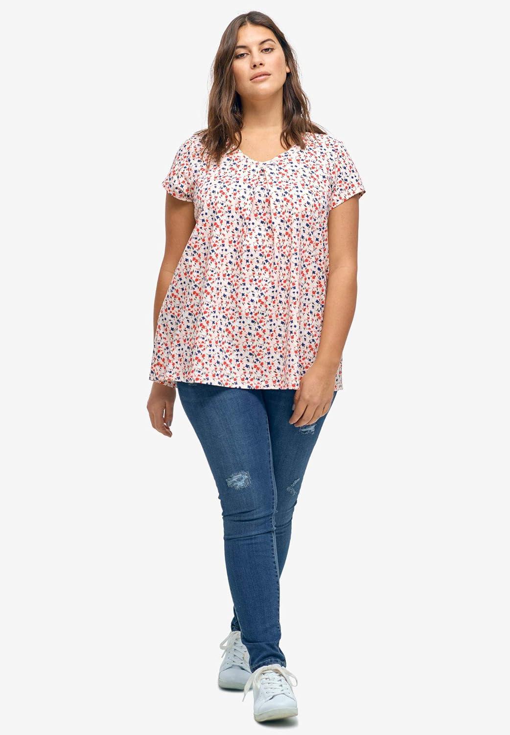 imageEllos Plus Size Twisted VNeck TeeLight Peach Floral
