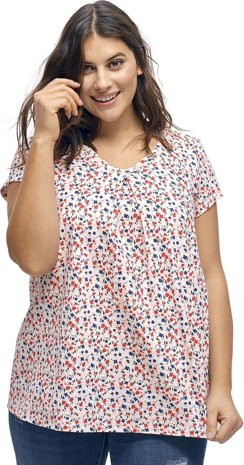 imageEllos Plus Size Twisted VNeck TeeWhite Green Print