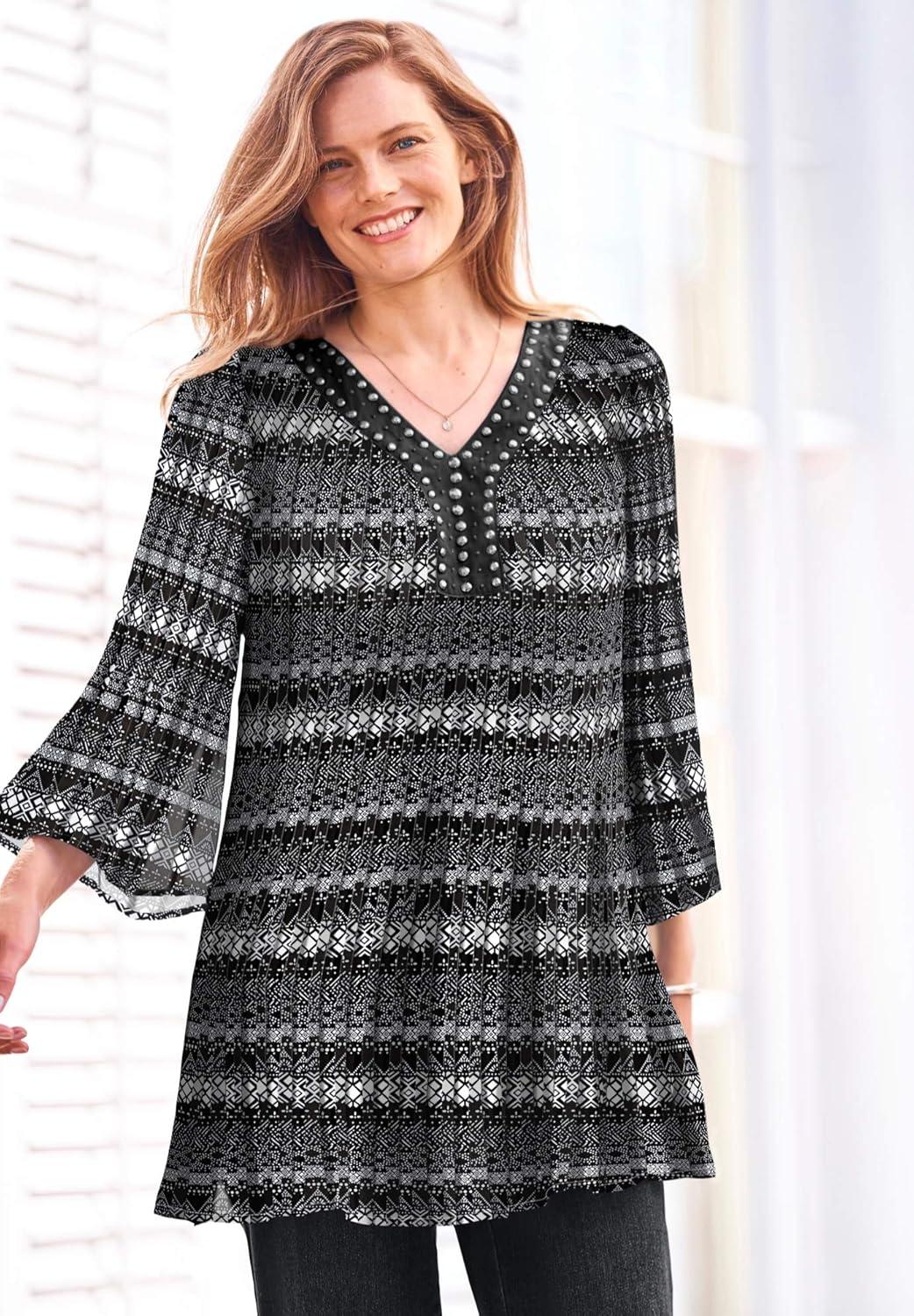 imageWoman Within Plus Size Embellished Pleated BlouseNavy Painterly Bouquet