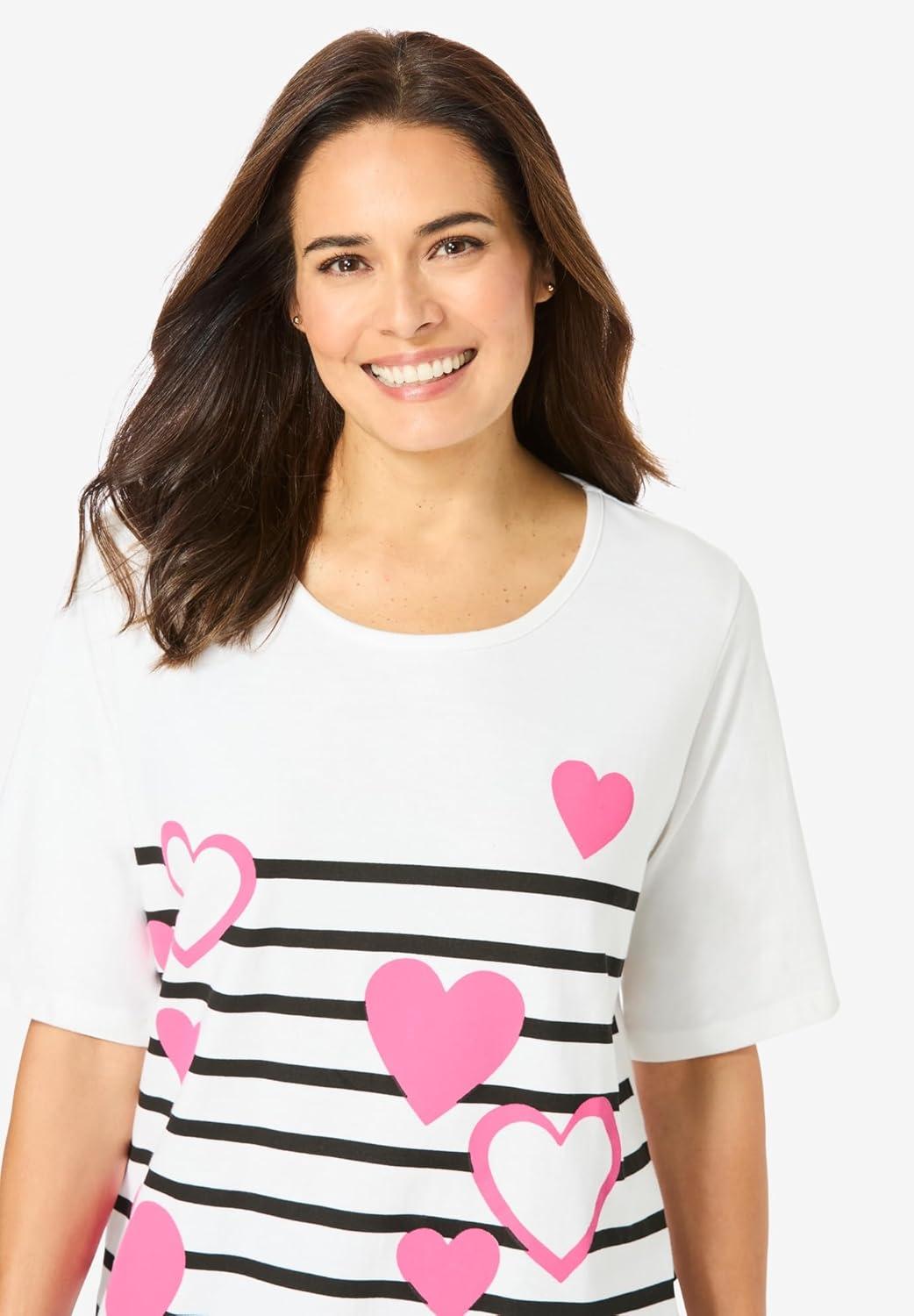 imageWoman Within Plus Size Graphic Print Scoop Neck TunicStripe Hearts
