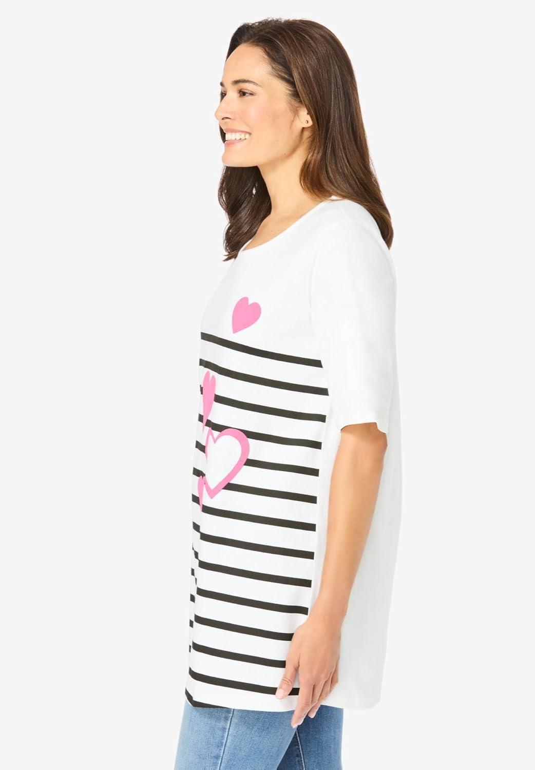 imageWoman Within Plus Size Graphic Print Scoop Neck TunicStripe Hearts