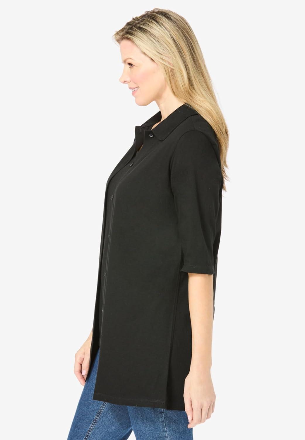 imageWoman Within Plus Size Knit Shirt with Free TankBlack