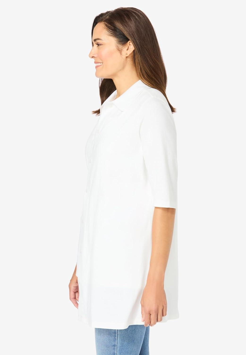 imageWoman Within Plus Size Knit Shirt with Free TankWhite