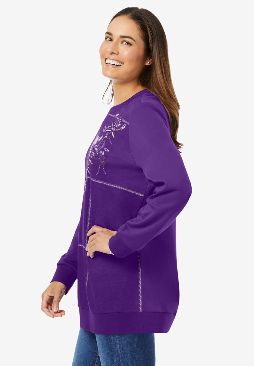 imageWoman Within Plus Size Patchwork Embroidered TopPine Pretty Embroidery