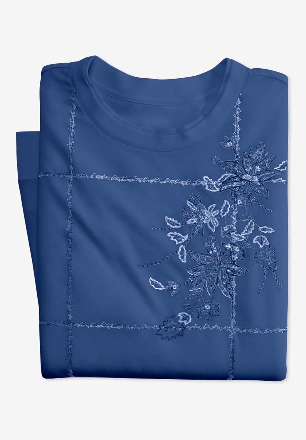 imageWoman Within Plus Size Patchwork Embroidered TopRoyal Navy Pretty Embroidery