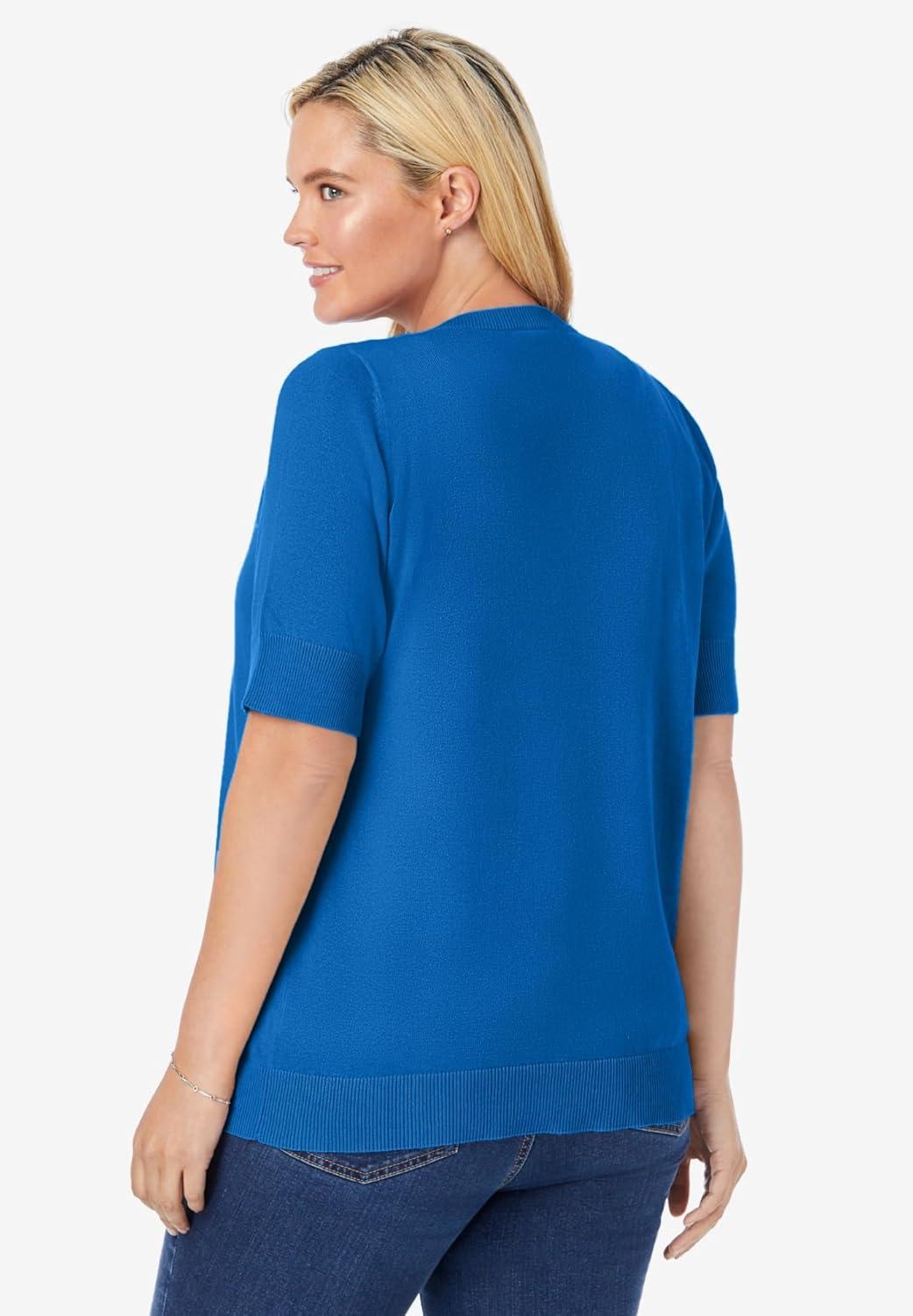 imageWoman Within Plus Size Perfect ElbowLength Sleeve Cardigan SweaterBright Cobalt